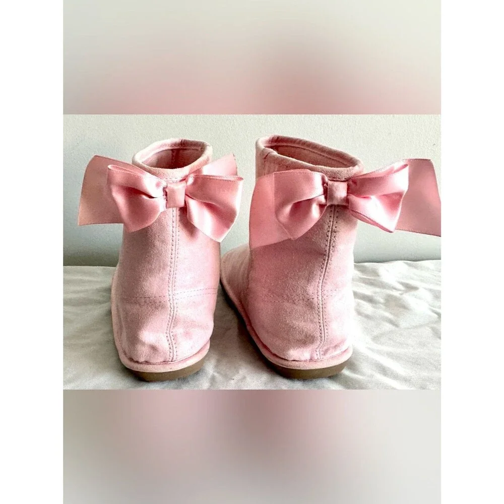 Gymboree Girls Pink Suede Boots Size 10 Mid Calf Bow Back Soft Sole